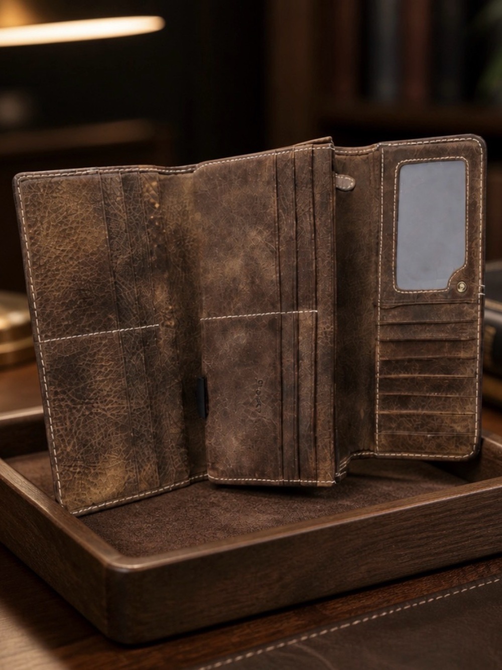 Large classic western Roots Brown Leather Wallet
